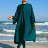 nouveau burkini musulman tout couvert maillot de bain maillots de bain amples pour les femmes couleur unie robe à manches longues et maillot de bain une pièce avec hijab