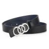 ceinture en cuir pu pour femmes, 1 pièce, mode argent, boucle à trois cercles, polyvalente, personnalisée, associée à des jeans, nouvelle collection