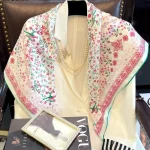 Foulard Hijab à Imprimé Floral Carré 90 pour Femme, Châle, Cape, 100%