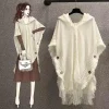cape poncho à capuche en crochet, châle boho chic à franges pour femmes, vêtements d'extérieur polyvalents printemps automne
