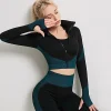 Vêtements de Yoga vêtements de sport femmes vêtements de Fitness tenue d&rsquo;entraînement fermeture éclair vêtements de sport à manches longues soutien-gorge court haut Leggings vendu séparément