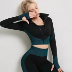 Vêtements de Yoga vêtements de sport femmes vêtements de Fitness tenue d&rsquo;entraînement fermeture éclair vêtements de sport à manches longues soutien-gorge court haut Leggings vendu séparément