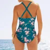maillot de bain une pièce pour femme, imprimé, dos nu, puch up, solide, sexy, bandage, froncé, vêtements de plage