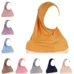 Écharpe de tête solide pour femmes musulmanes, châle rond, écharpe de sauna instantanée, Hijab islamique prêt à porter, Niab et Intérieur ab, Côtelé, Amira Hijab, 1 Pc