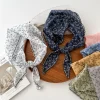 foulard de tête en coton et lin pour femme, écharpe de sauna, petit châle, petite fleur fine, mouchoir de la présidence, écharpe triangulaire pour cheveux, ins