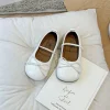 ballerines rondes en cuir verni pour bébé fille, chaussures de ballerine classiques avec nministériels d papillon et bande artificiel astique, robe douce pour enfant en bas Âge