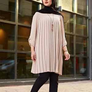 Abaya-Robe plissée à manches longues pour femmes musulmanes, col rond, grande taille, haut décontracté, Moyen-Orient, Dubaï, Turquie, automne, nouveau
