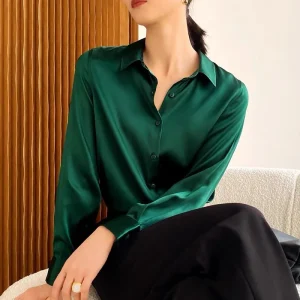 Chemise haut de gamme en satin japonais anti-rides pour femmes, manches longues, peut être à la mode et professionnelle.