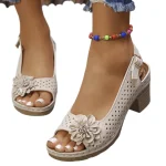 Sandales d&rsquo;été pour femmes, chaussures simples rétro classiques, confortables, à talons hauts, grande taille, respirantes, antidérapantes, légères, 2025