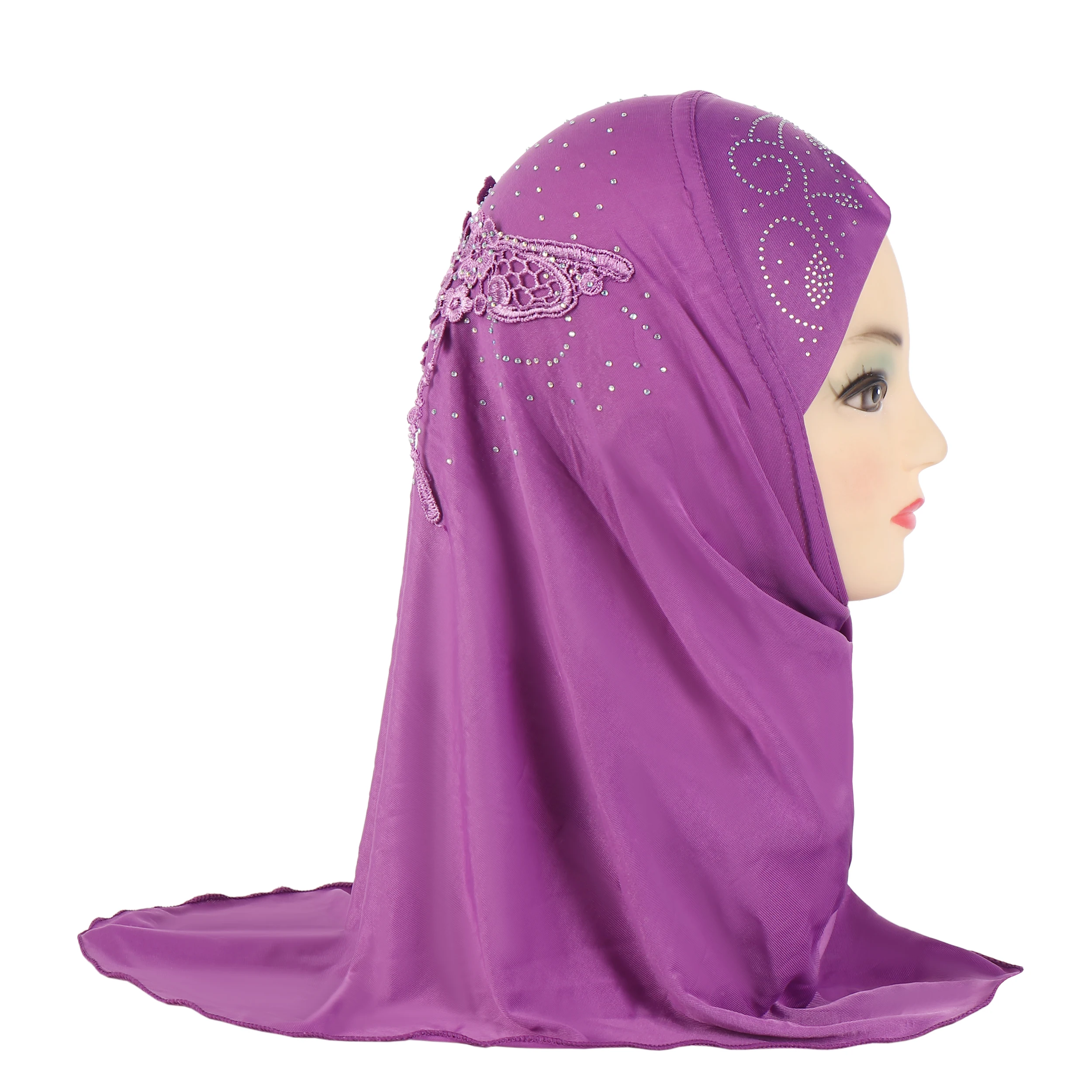 h039 belle petite fille amira hijab avec dentelle au dos ajustement 2 5 ans enfants tirer sur écharpe islamique foulard
