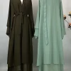 abaya ouverte en mousseline de soie pour femme musulmane, kaftan islamique, caftan marocain, robe modeste, kimono de dubaï, ramadan kebaya