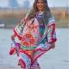 abaya boubou en coton imprimé à manches à volants pour femmes musulmanes, moyen orient, dubaï, été, grande taille, cartographie, tenues de ramadan, fête