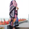 abaya boubou en coton imprimé à manches à volants pour femmes musulmanes, moyen orient, dubaï, été, grande taille, cartographie, tenues de ramadan, fête