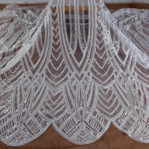 La Belleza-Dentelle Perlée pour Mariée, Tissu à Paillettes, Motifs Longs, Largeur 51 en effet, 1 Yard, 2025