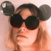 ins classic fashion – lunettes de soleil rondes pour femmes, chics, populaires, mignonnes, ovales, steampunk pour dames, gaga, flip, sexy, fête, souris