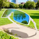 Lunettes de soleil de sport surdimensionnées élégantes, monture blanche, miroir bleu vert, Protection UV400 pour hommes et femmes, course en plein air, cyclisme, Golf