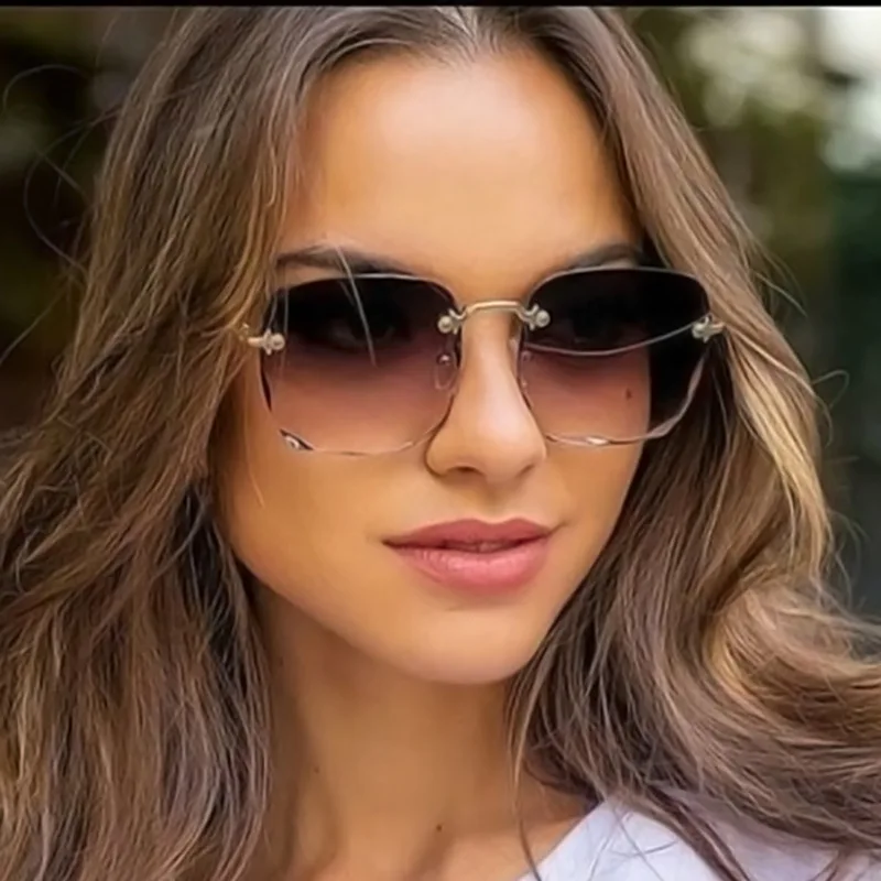 Lunettes de soleil carrées sans monture pour femmes et hommes, marque de luxe, styliste, été, rouge, mode, UV400, 3 pièces