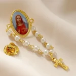 Figurine religieuse icône croix chapelet broche Rosarios catolicos jésus vierge de guadalupe image broche bijoux religieux cadeaux