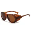 lunettes de soleil polarisées pour femmes hommes rondes steampunk lunettes en cuir vintage lunettes de luxe marque concepteur oculos uv400 gafas