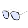 lunettes de soleil miroir noir steampunk pour hommes et femmes, lunettes de marque de créateur, lentille bleue vintage, uv400