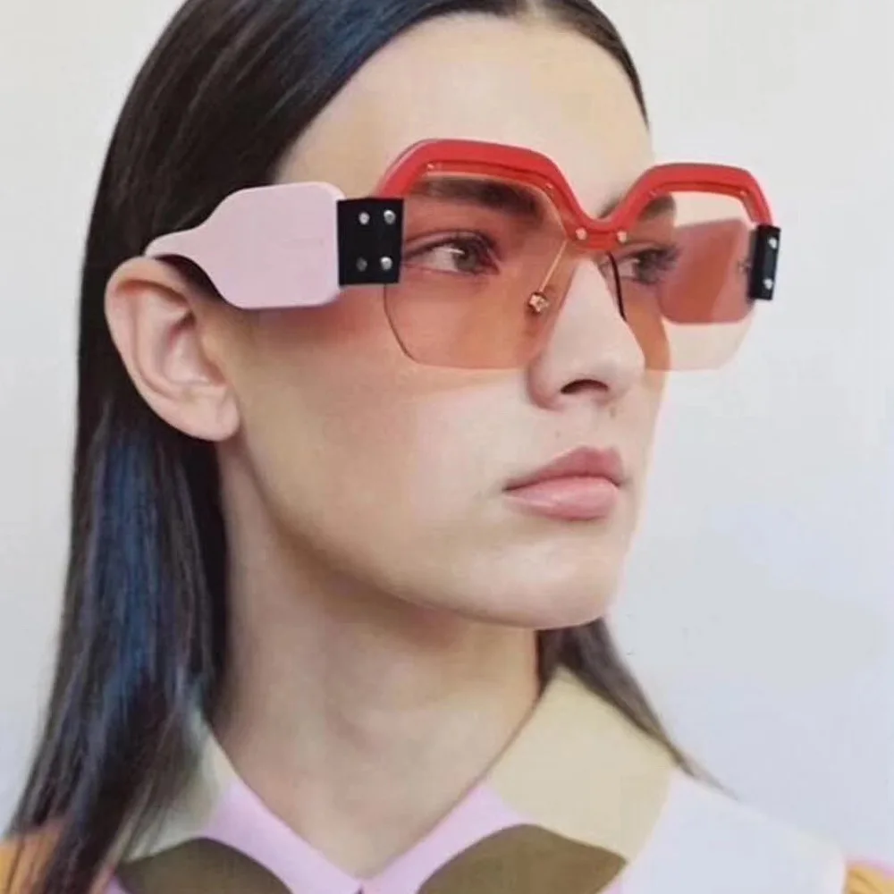 Lunettes de soleil Vintage carrées sans bords pour hommes et femmes, grand cadre large, marque de luxe rétro, nuances de dame, Oculos UV400, Gafas
