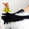 wg011 2 élégant mariage mariée noir longs gants coude longueur velours doigt mariées demoiselle d'honneur gants faits à la main