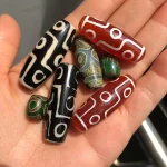 Vert rouge prière Mala noir tibétain mystique Agates Dzi perles de pierre ovale 9 yeux perles pour la fabrication de bijoux bracelet Religion foi