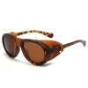 lunettes de soleil polarisées pour femmes hommes rondes steampunk lunettes en cuir vintage lunettes de luxe marque concepteur oculos uv400 gafas