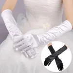 Gants en satin monochromes pour femmes, mitaines complètes, gants fins, performance sur scène, cosplay d&rsquo;Halloween, robe élégante, Noël
