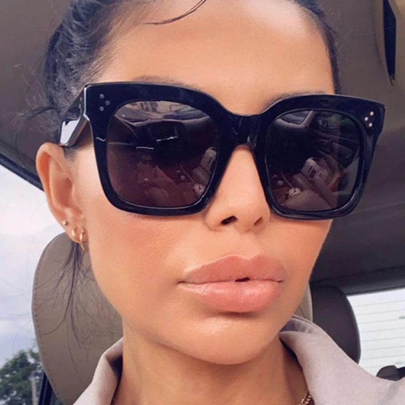 Lunettes de soleil carrées surdimensionnées pour femmes, rétro noires, nuances de conduite, Vintage, marque de styliste, miroir, Oculos