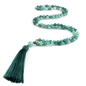 108 perles collier de prière naturel vert rayure Onyx pierre bouddhiste bouddha méditation perle Mala collier femmes hommes bijoux cadeaux