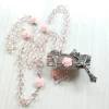 Collier chapelet en cristal Rose, pendentif croix Vintage, chaîne longue, bijoux religieux, cadeau