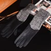 Gants longs de 40 cm pour femmes, en cuir véritable tricoté, Patchwork, élégant, Luvas Mujer, hiver, mancherons, Mitaine Gemme