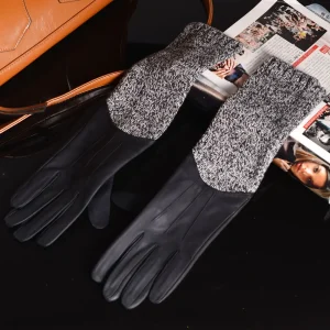 Gants longs de 40 cm pour femmes, en cuir véritable tricoté, Patchwork, élégant, Luvas Mujer, hiver, mancherons, Mitaine Gemme