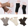gants en patchwork de dentelle pour femmes, gants brodés ogo pour étudiants, automne, hiver, coronavirus, mode, chaud, solide, sans doigts