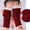 gants en patchwork de dentelle pour femmes, gants brodés ogo pour étudiants, automne, hiver, coronavirus, mode, chaud, solide, sans doigts