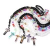 Chapelet Catholique Coloré Noué à la Main, Perles à Facettes en Acrylique, Collier Bijoux, Photo Religieuse, Icône, Croix Bénie, Breloques, 8x9mm