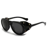 Lunettes de soleil polarisées pour femmes hommes rondes Steampunk lunettes en cuir Vintage lunettes de luxe marque concepteur Oculos UV400 Gafas