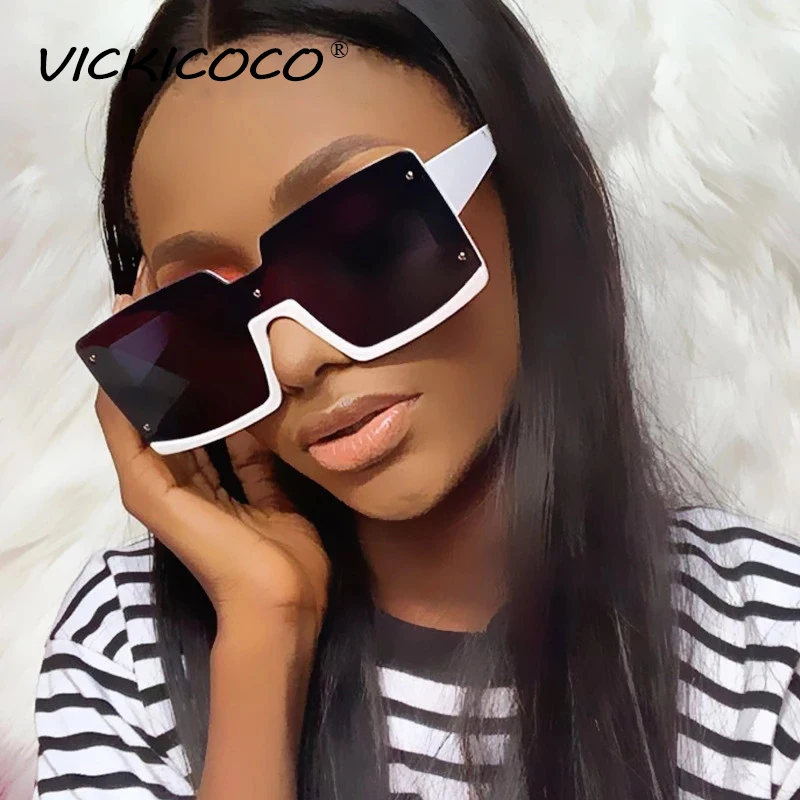 Lunettes de soleil Vintage pour femmes, marque de mode, surdimensionnées, Double couleur, noir, rouge, une pièce