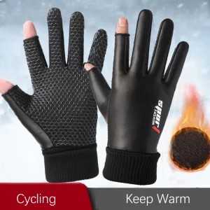 Gants pour hommes automne cyclisme hiver deux doigts velours chaud antidérapant mâle imperméable sport écran tactile randonnée gants de pêche