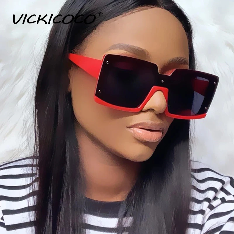 Lunettes de soleil Vintage pour femmes, marque de mode, surdimensionnées, Double couleur, noir, rouge, une pièce