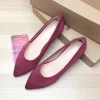 chaussures plates noires à bout pointu pour femmes, chaussures de travail et d'utilisation quotidienne, roses rouges, à fond plat, couleur unie, tout assorti, souples