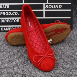 Mocassins en faux daim pour femmes, chaussures plates à enfiler, mocassins ronds, ballerines peu profondes, nœud papillon, grande taille 35-41