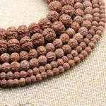 Perles Mala Rudraksha naturelles, 108 pièces, 6, 8, 10, 12 mm, prière bouddhiste pour Bracelet, collier, pratique de la méditation, fabrication de bijoux à faire soi-même