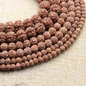 Perles Mala Rudraksha naturelles, 108 pièces, 6, 8, 10, 12 mm, prière bouddhiste pour Bracelet, collier, pratique de la méditation, fabrication de bijoux à faire soi-même