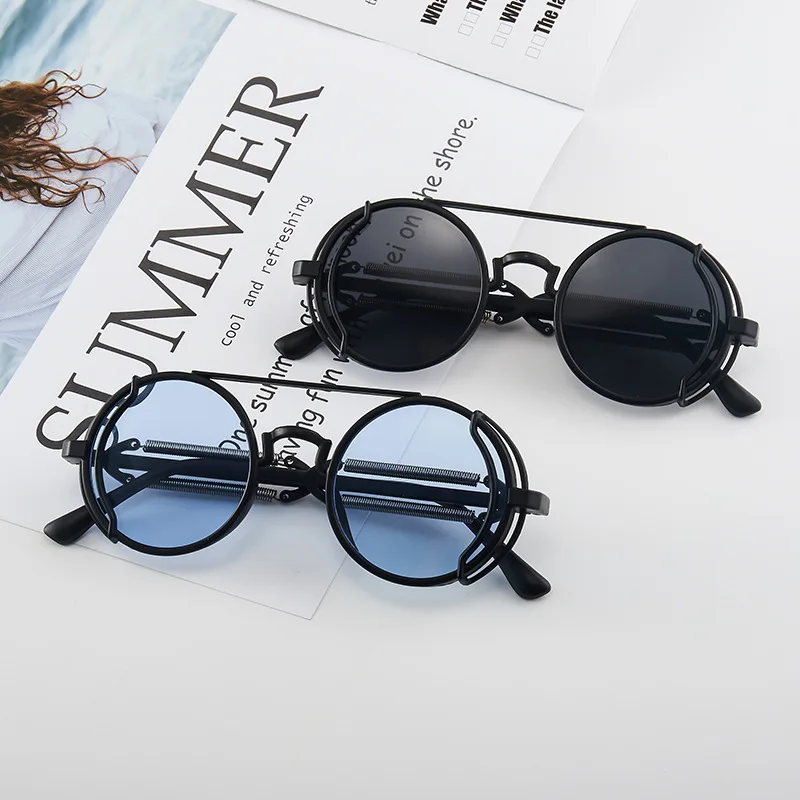 Lunettes de soleil gothiques classiques Steampunk, marque de luxe de styliste, haute qualité pour hommes et femmes, monture ronde rétro pour PC