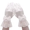 gants de mariage blancs élégants pour enfants, courts, en satin brillant, pour robe, avec nœud papillon, en dentelle élastique, pour vacances