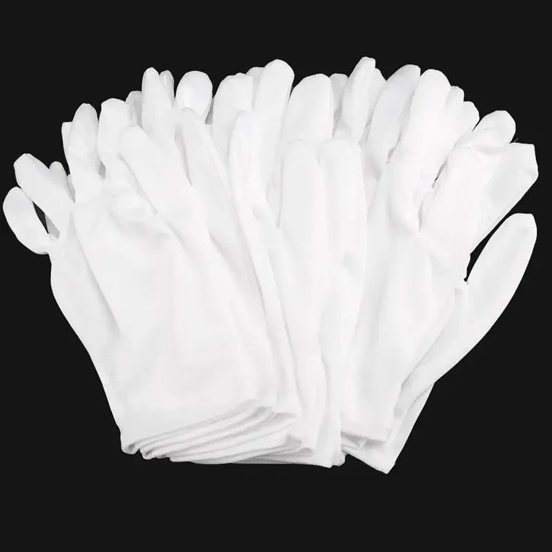 gants de travail en coton blanc, 12 paires, pour mains sèches, film de manipulation cérémonie, bijoux, gants d'inspection en argent, outil de nettoyage ménager