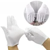 1 paire de gants en coton blanc pour hommes et femmes, étiquette à doigt complet, pour serveurs/conducteurs/bijoux/travailleurs, mitaines d'absorption de la sueur