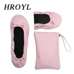 Chaussures de danse de ballet pliables et portables pour filles, ballerines confortables, pantoufles pour femmes avec poudres de voyage